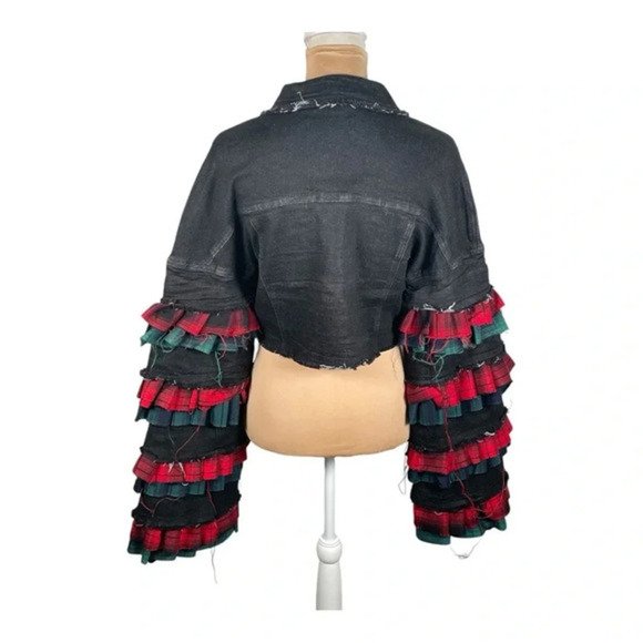 🖤❤️ AKIRA FLOGGY‎ MOLLY PLAID EXTRAVAGANT DENIM JACKET SIZE SMALL - Picture 9 of 16